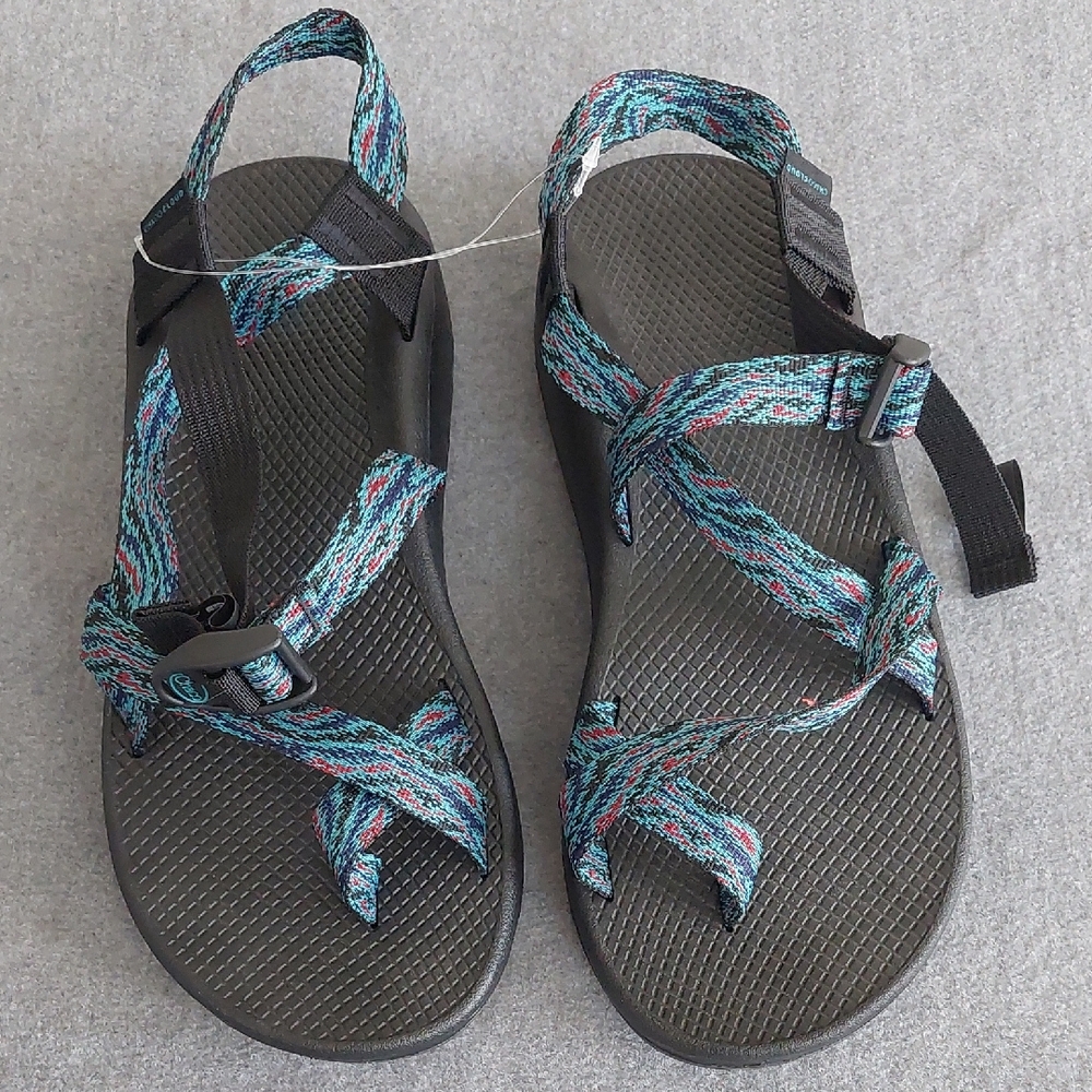 Chaco Men's Z/Cloud 2 Sandals Current Teal Blue Red Pattern Size 11 JCH108679